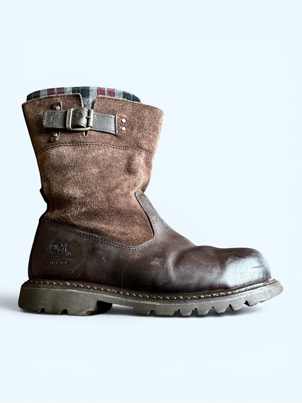 CATERPILLAR Steel Toe Dark Brown Suede Leather Work Boots Size 8 Women